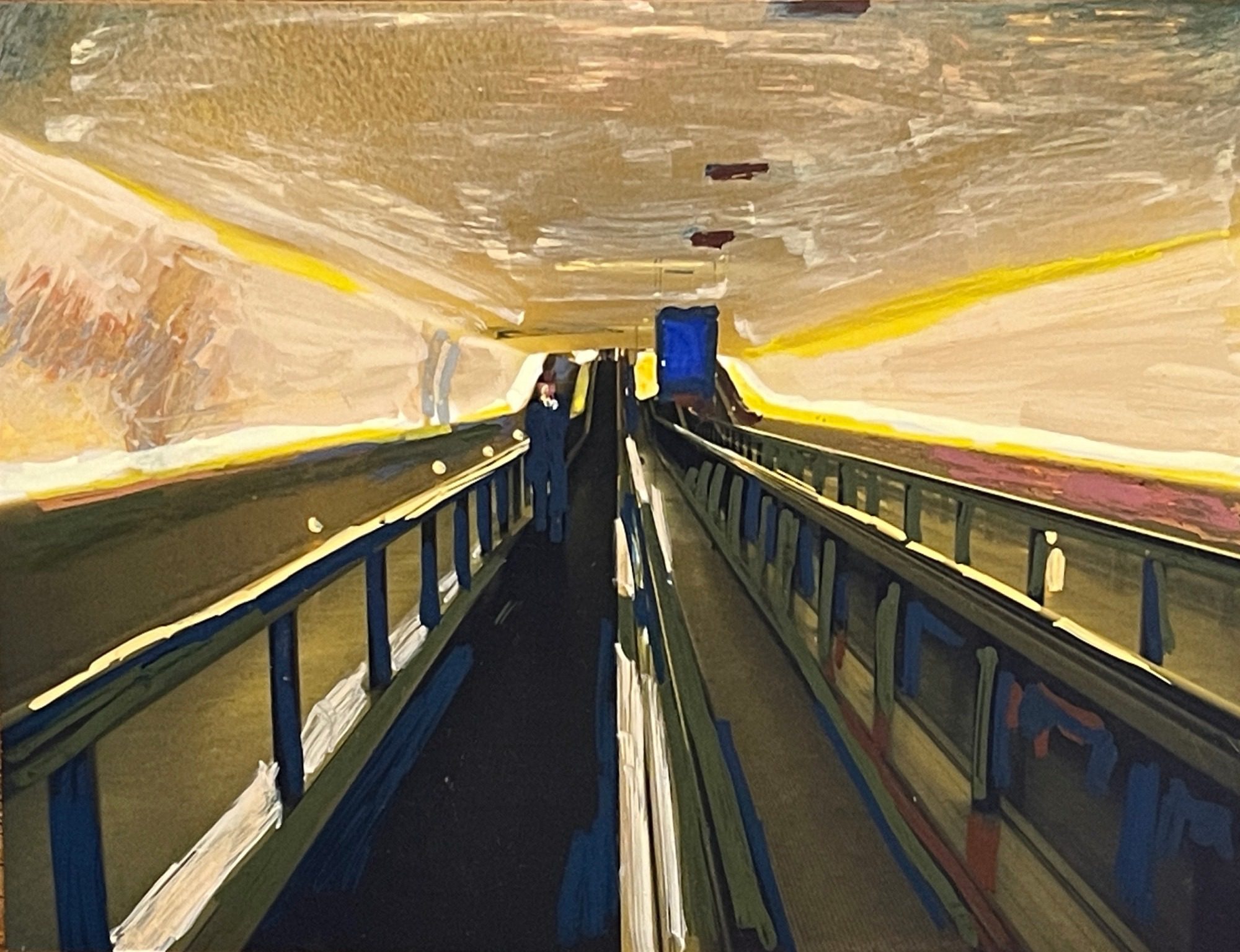 Travelator. Acrylic pen drawing on photo