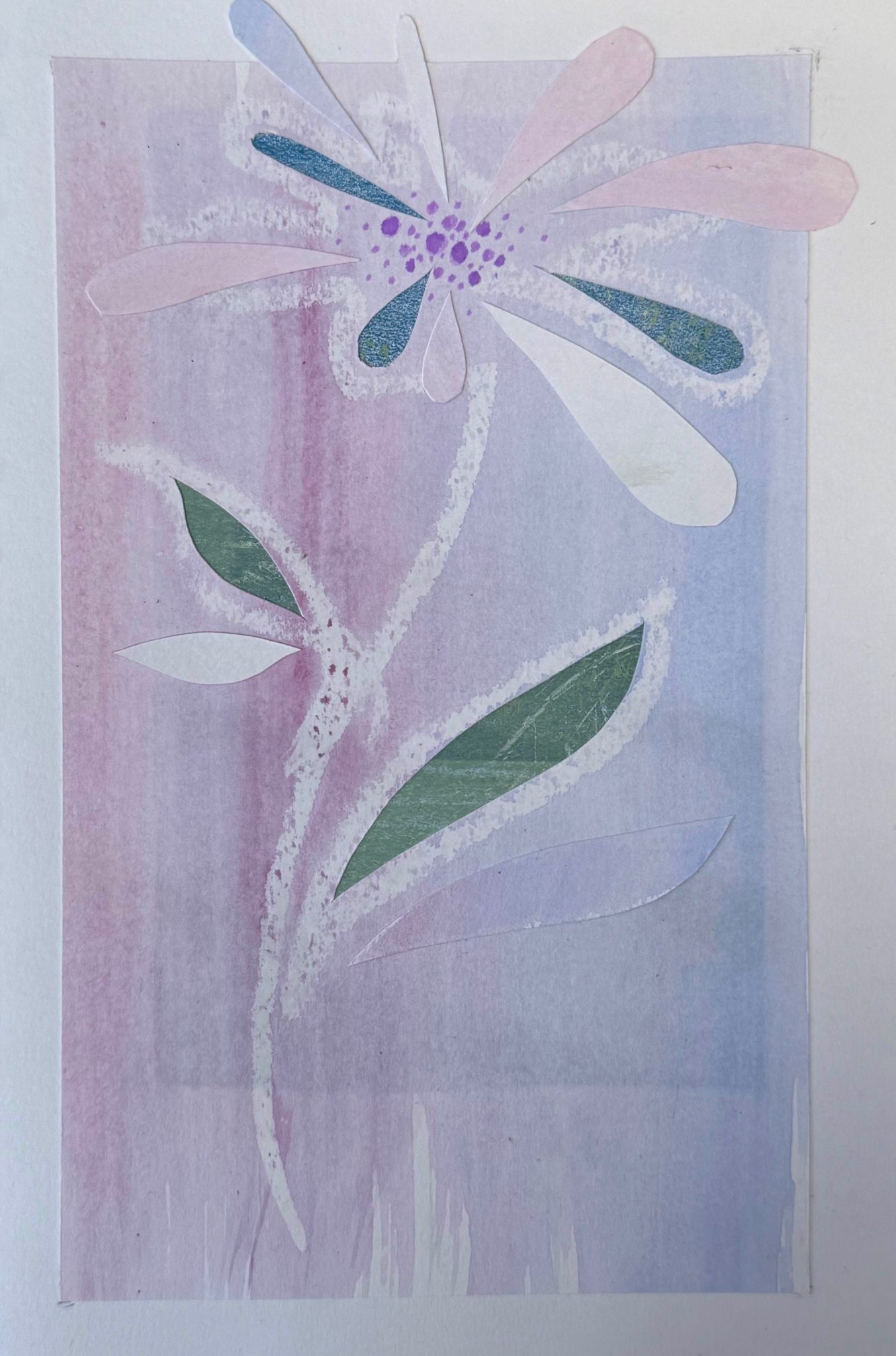 Watercolour, wax, collage - flower in pastel shades