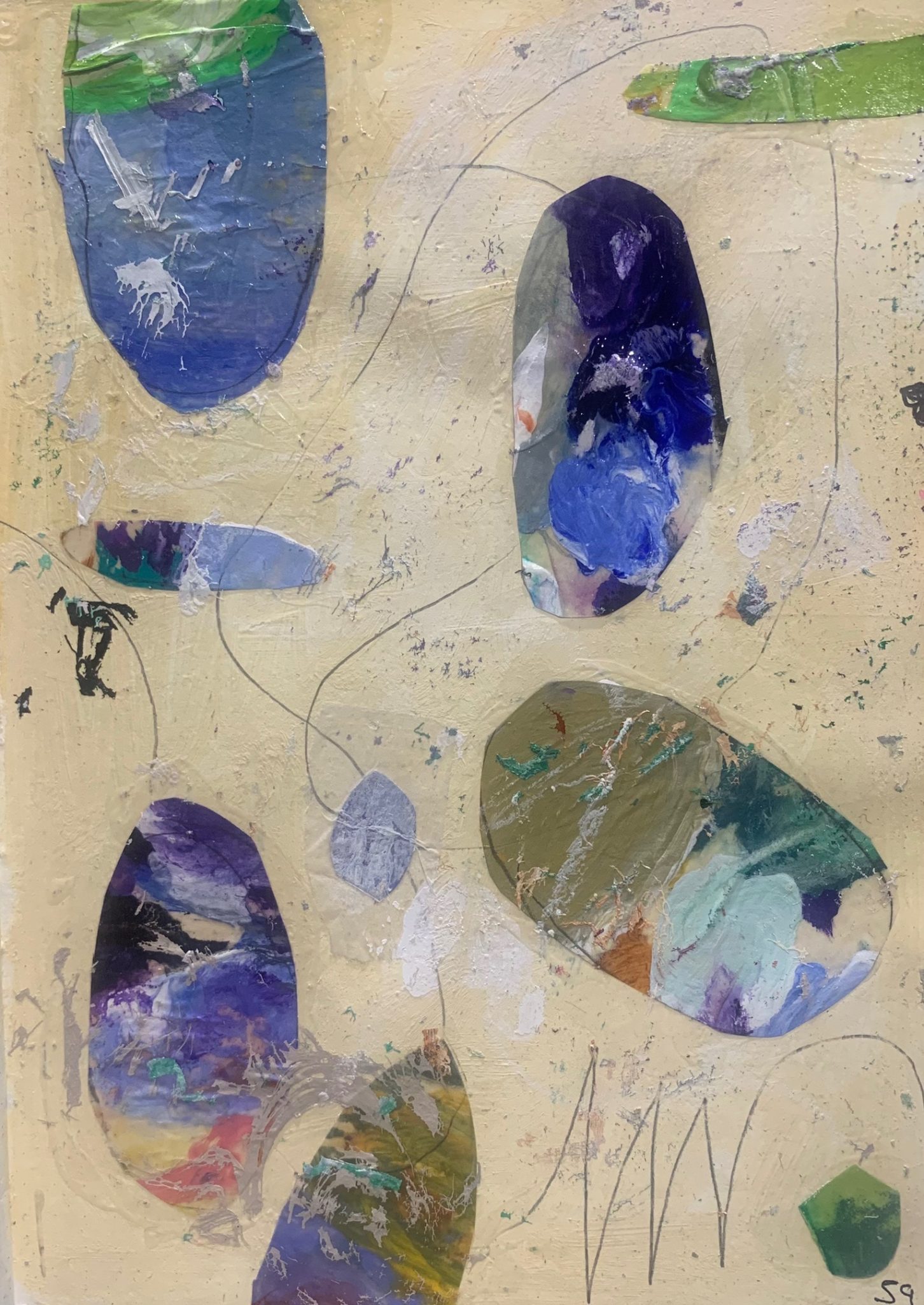 Abstract collage with sandpapering