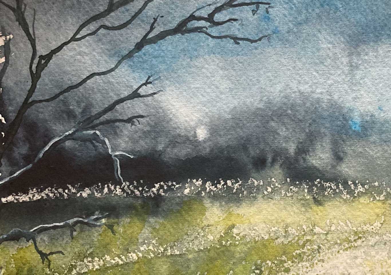 Winter landscape in watercolour on cotton paper