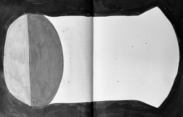 cylinder shape across 2 small pages rendered in acrylic pens