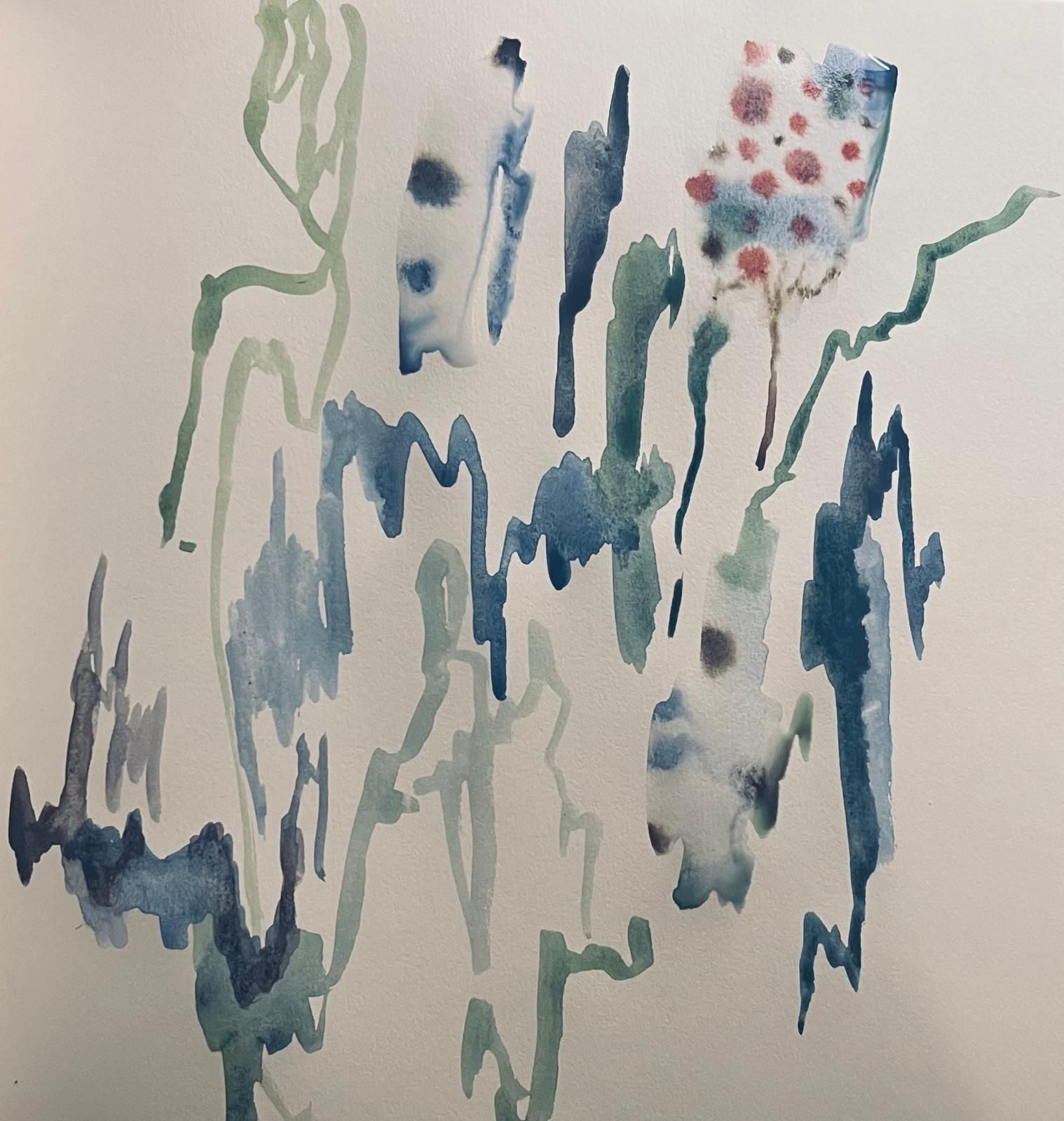 blended watercolour trail marks in greens, blues and browns