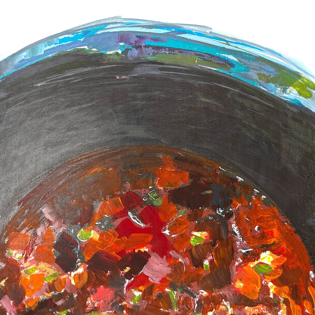 abstracted shapes, earthy red and orange colours