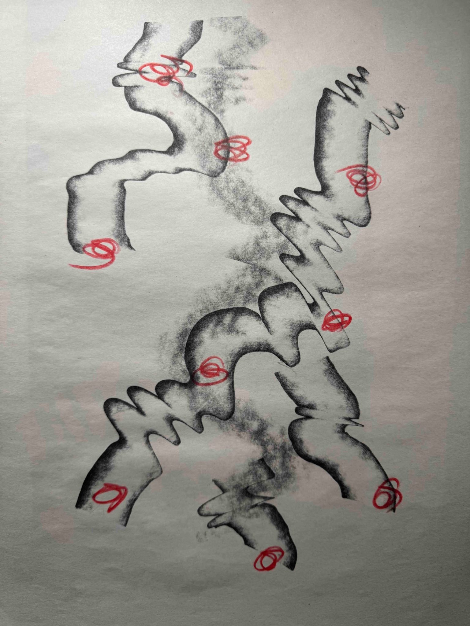 Red with gray stricks