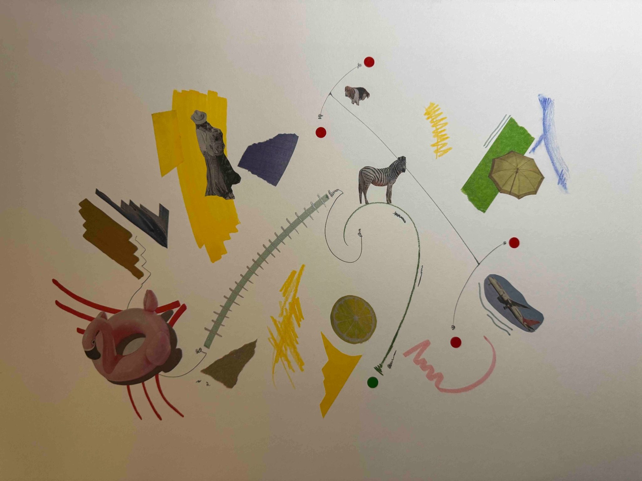 Colage with newspaper and colured line