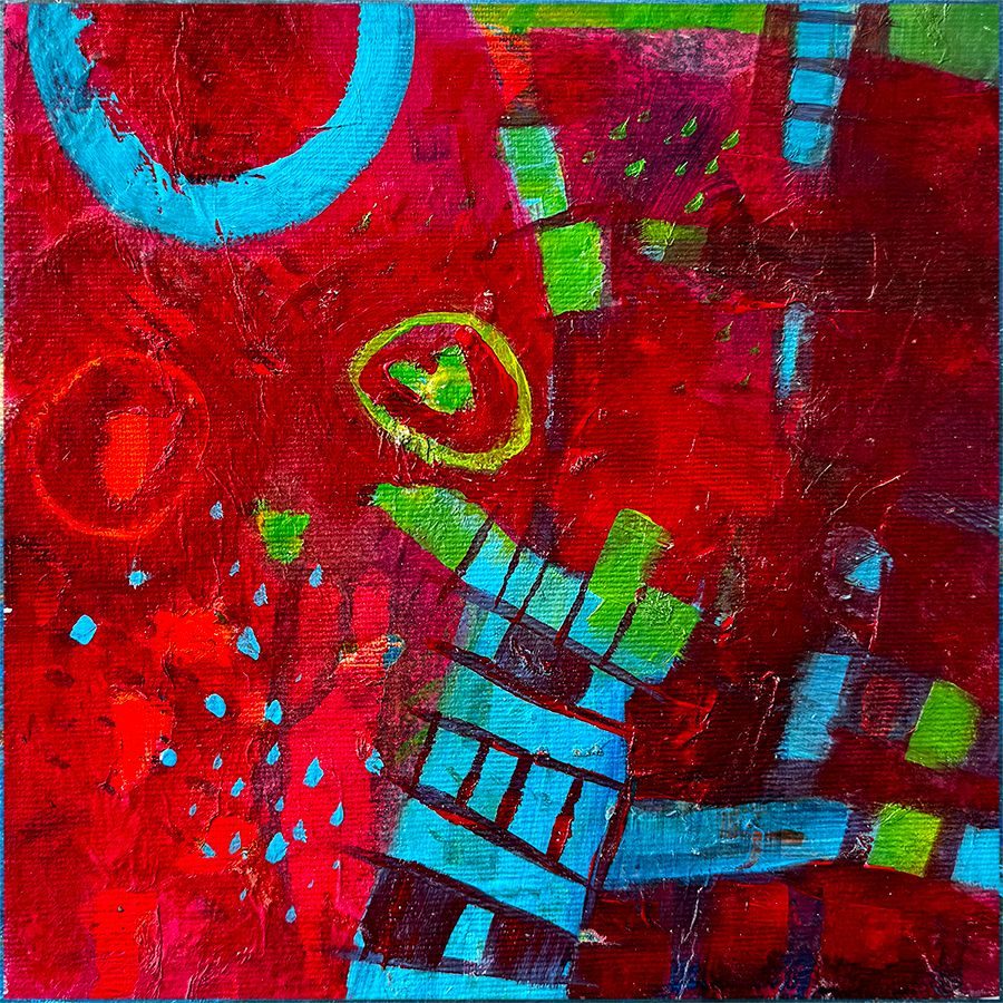 Red, Blue, Green. Geometric shapes, playful, blue tears