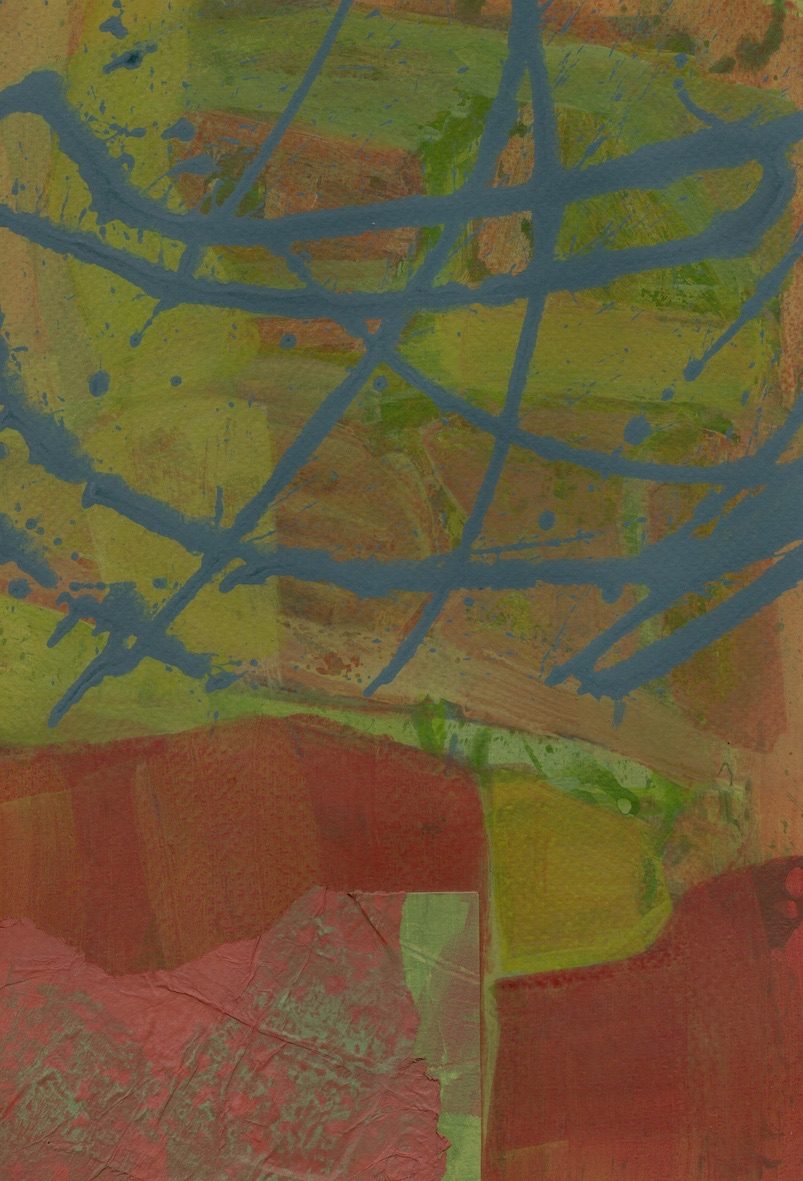 Acrylic and collage on paper.  20 x 30cm  Expression of a fictional aerial view