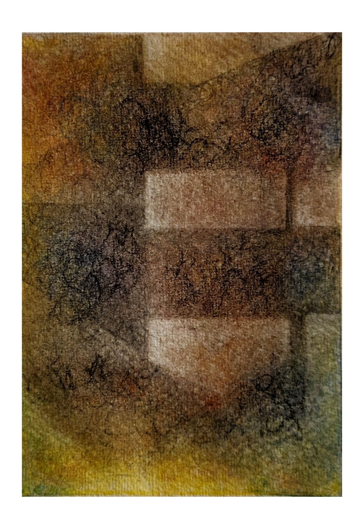 A dark abstract drawing that evokes a night time block of flats