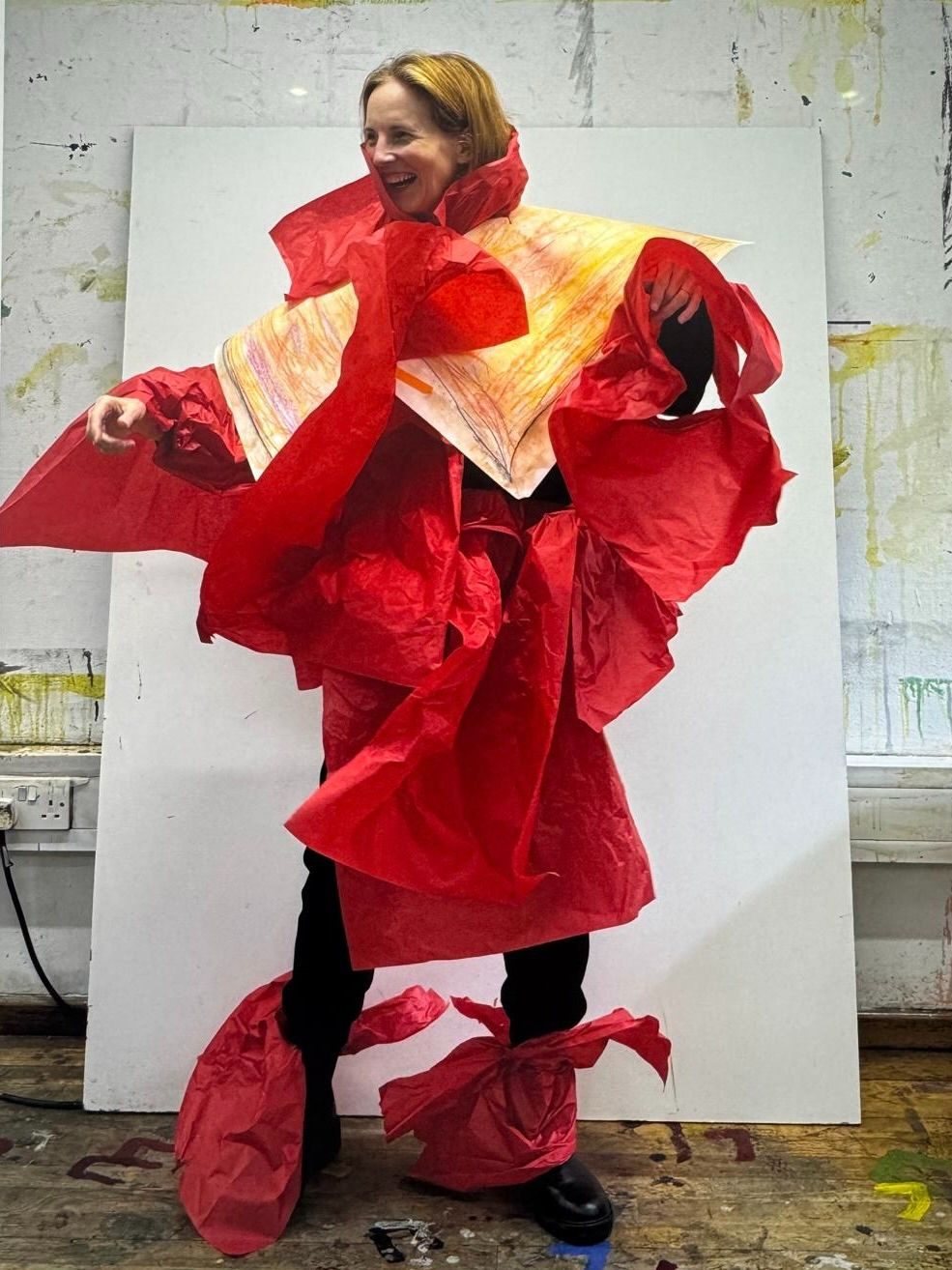 Dressed up in red tissue paper