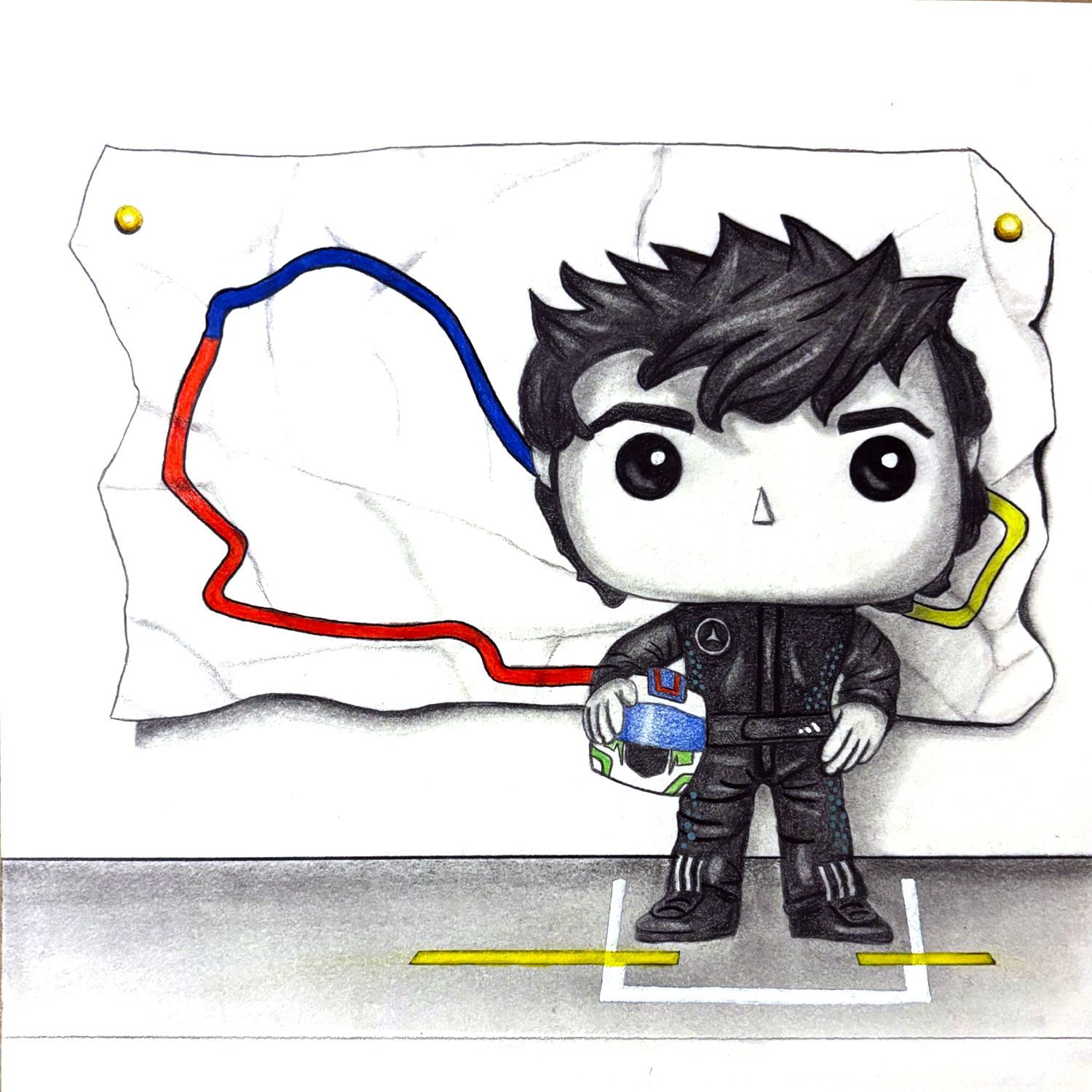 Kimi Antonelli, depicted as a Funko Pop, celebrating his first points in Melbourne.