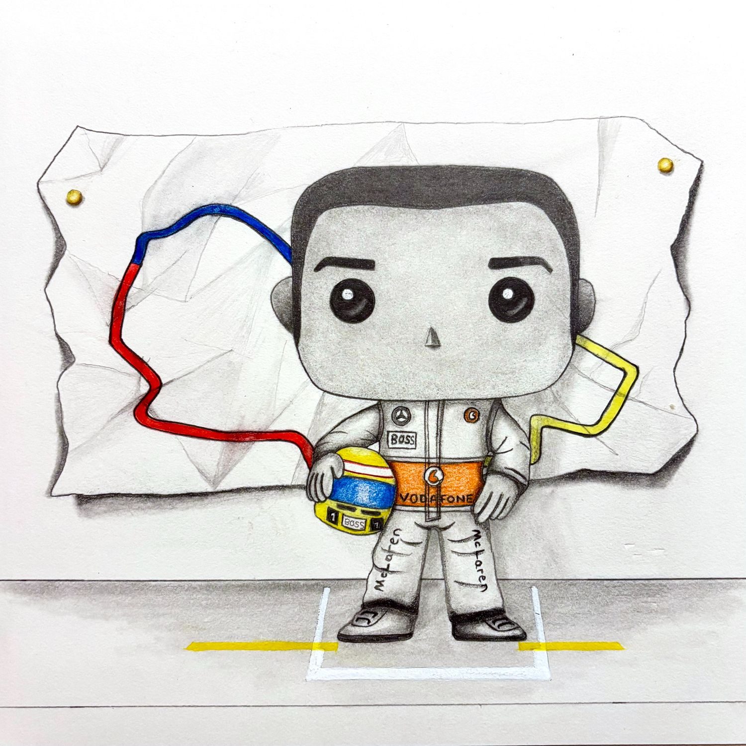 Lewis Hamilton, depicted as a Funko Pop, celebrating his first points in Melbourne.