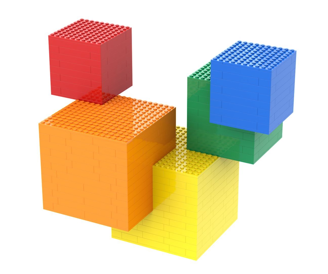 A colourful modern geometric sculpture made from LEGO.
