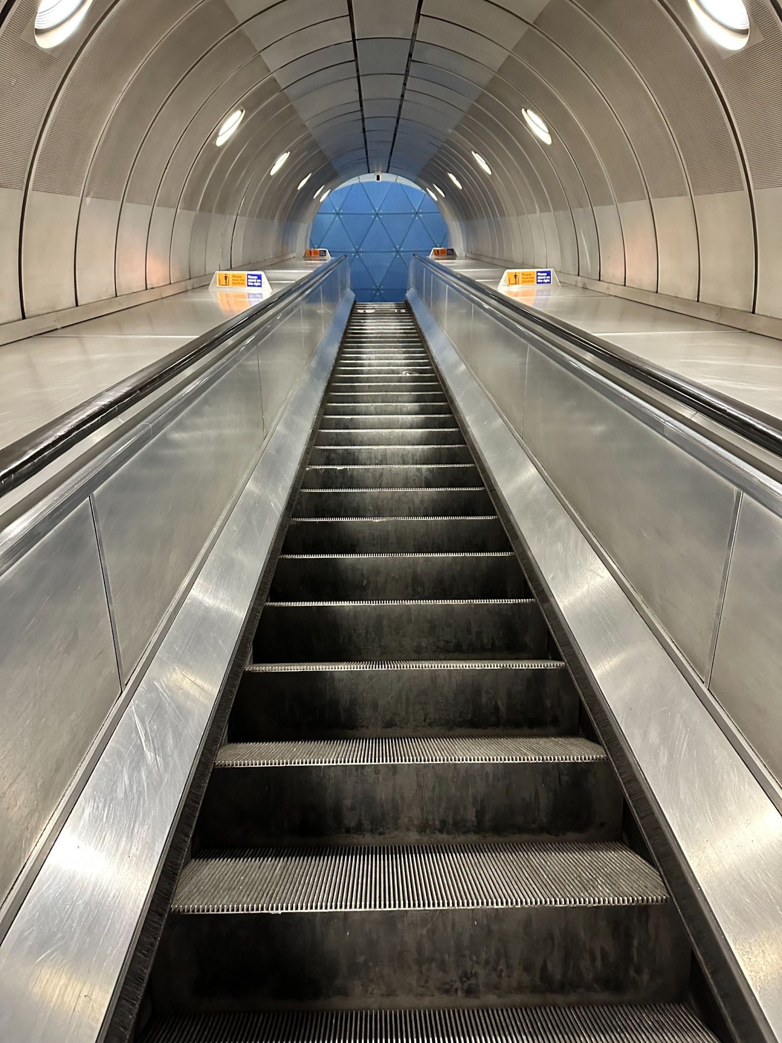 Photograph of escalators going up at Southwark tube station