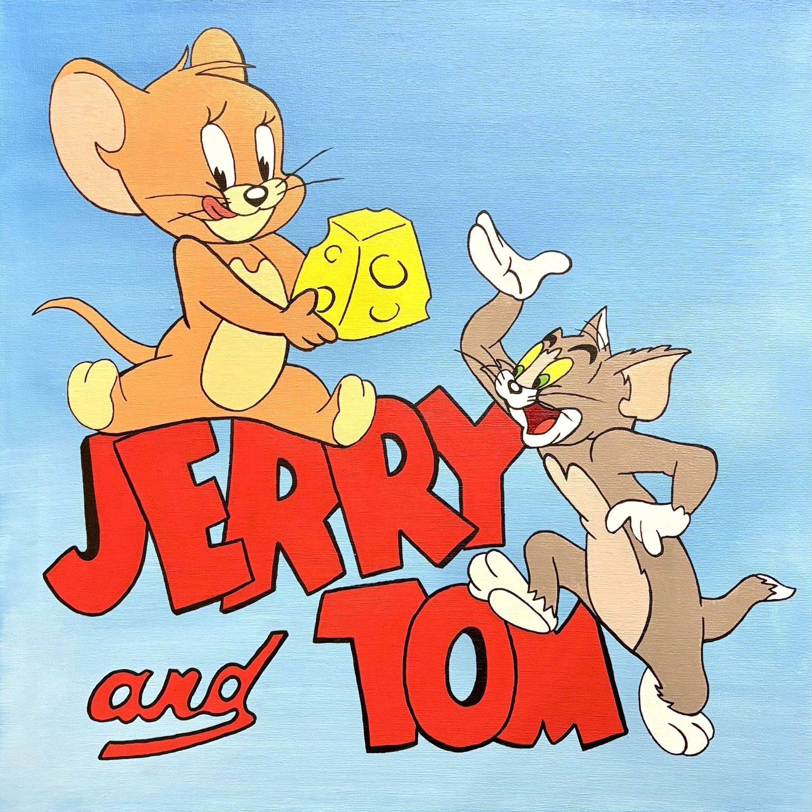 The roles of Tom and Jerry have been reversed, with Jerry larger than Tom.