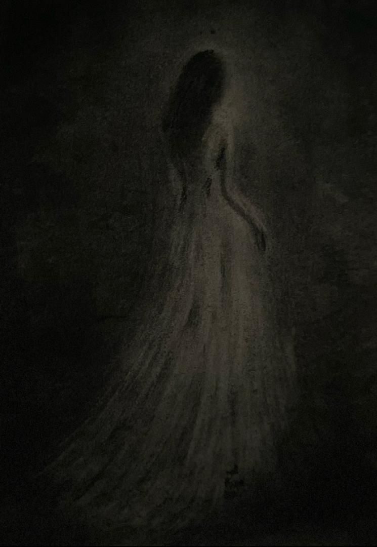 Ephemeral charcoal figure made at dusk using only residual window light; the form dissolves as illumination fades, enacting the prompt’s condition of disappearance.