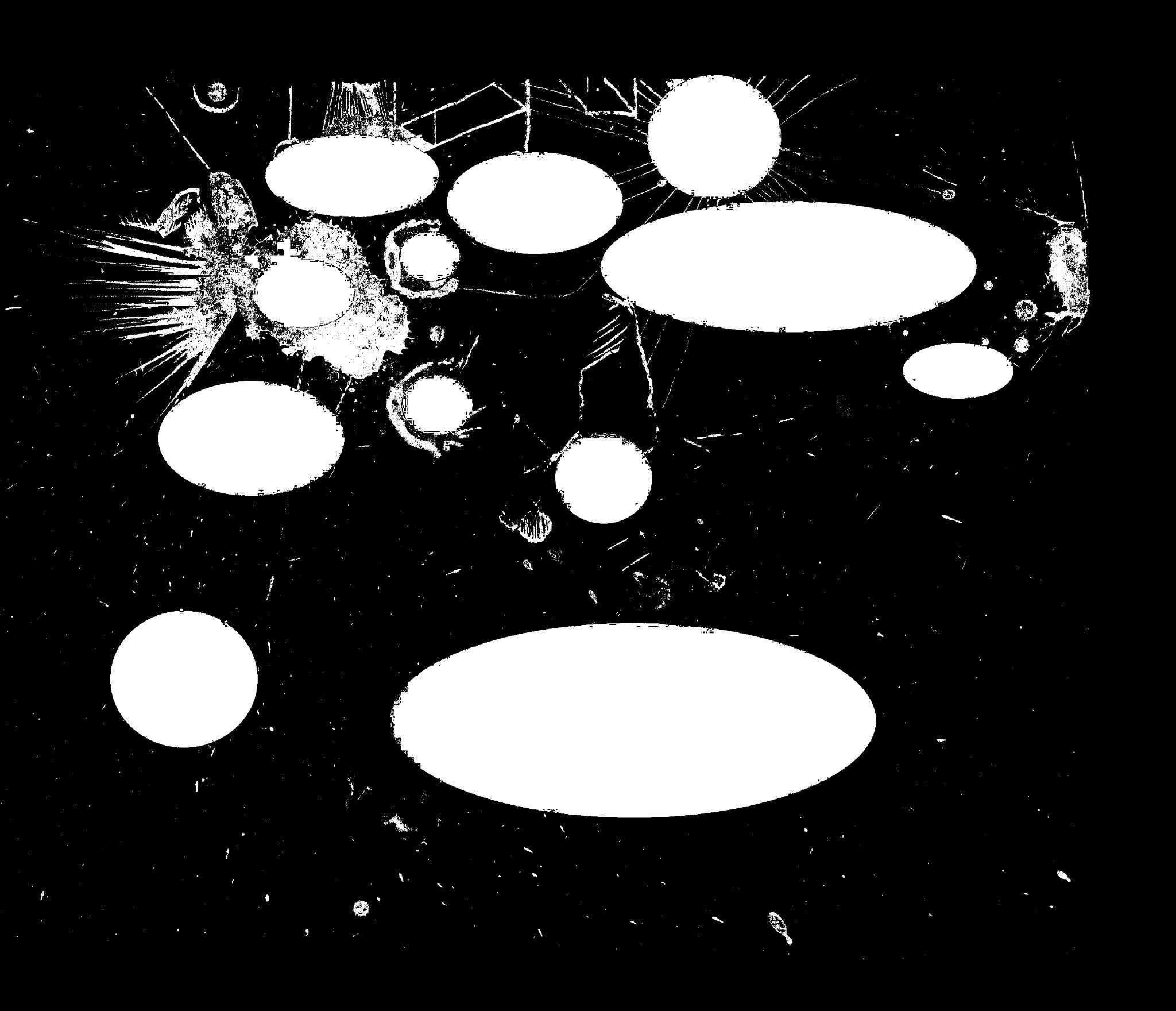 indefinite marks and elipses in white on a black background