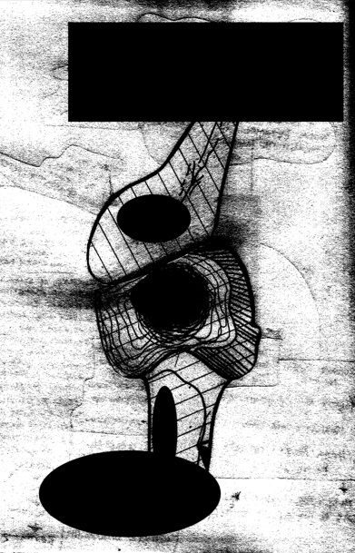 a collage of abstract shapes and forms overlayed with black elipses and a black rectangle