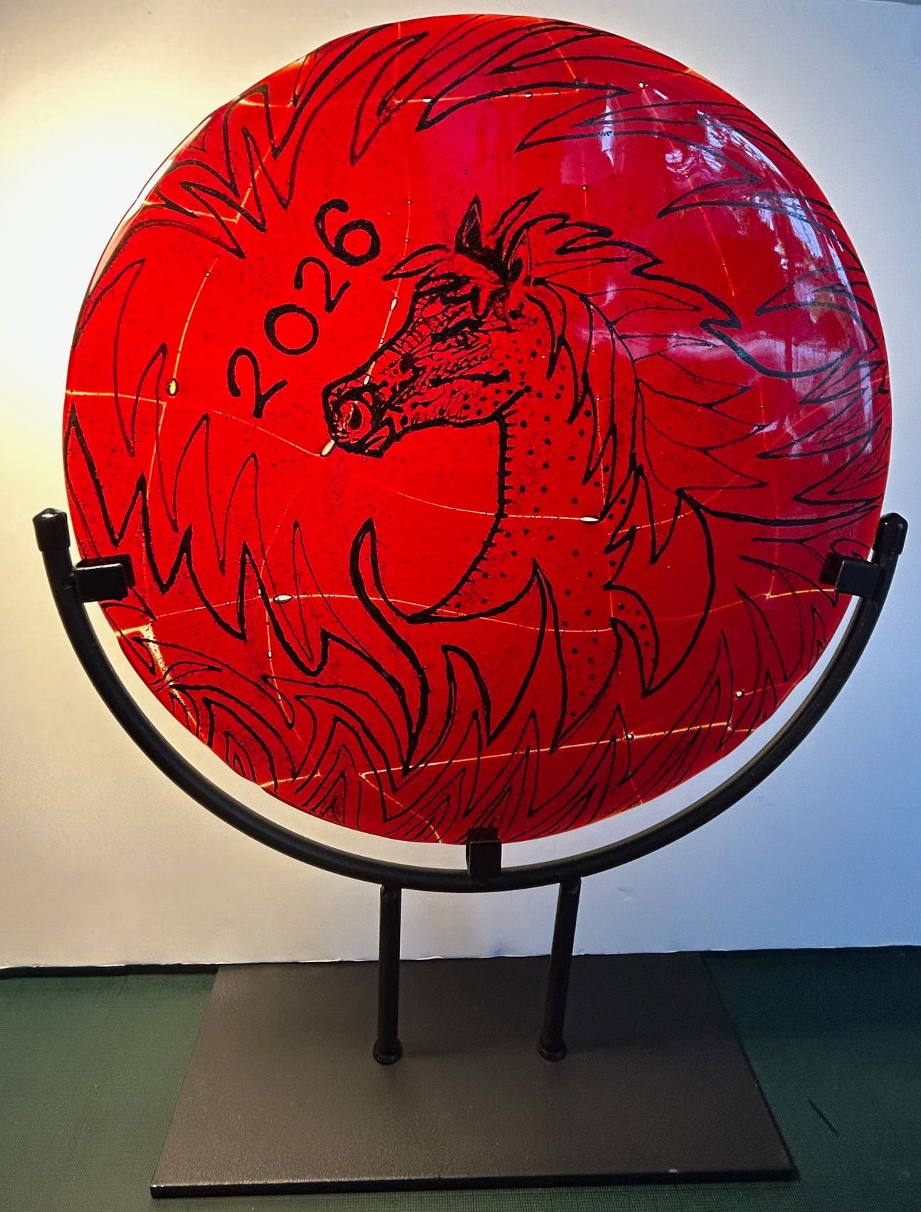 Chinese New Year of #FireHorse depicted in a red fiery fused glass plate