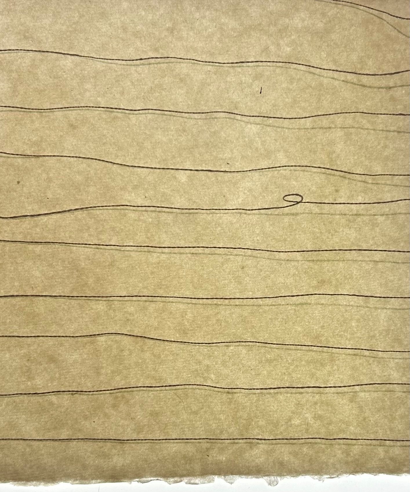 Linen thread loosely bound through handmade paper