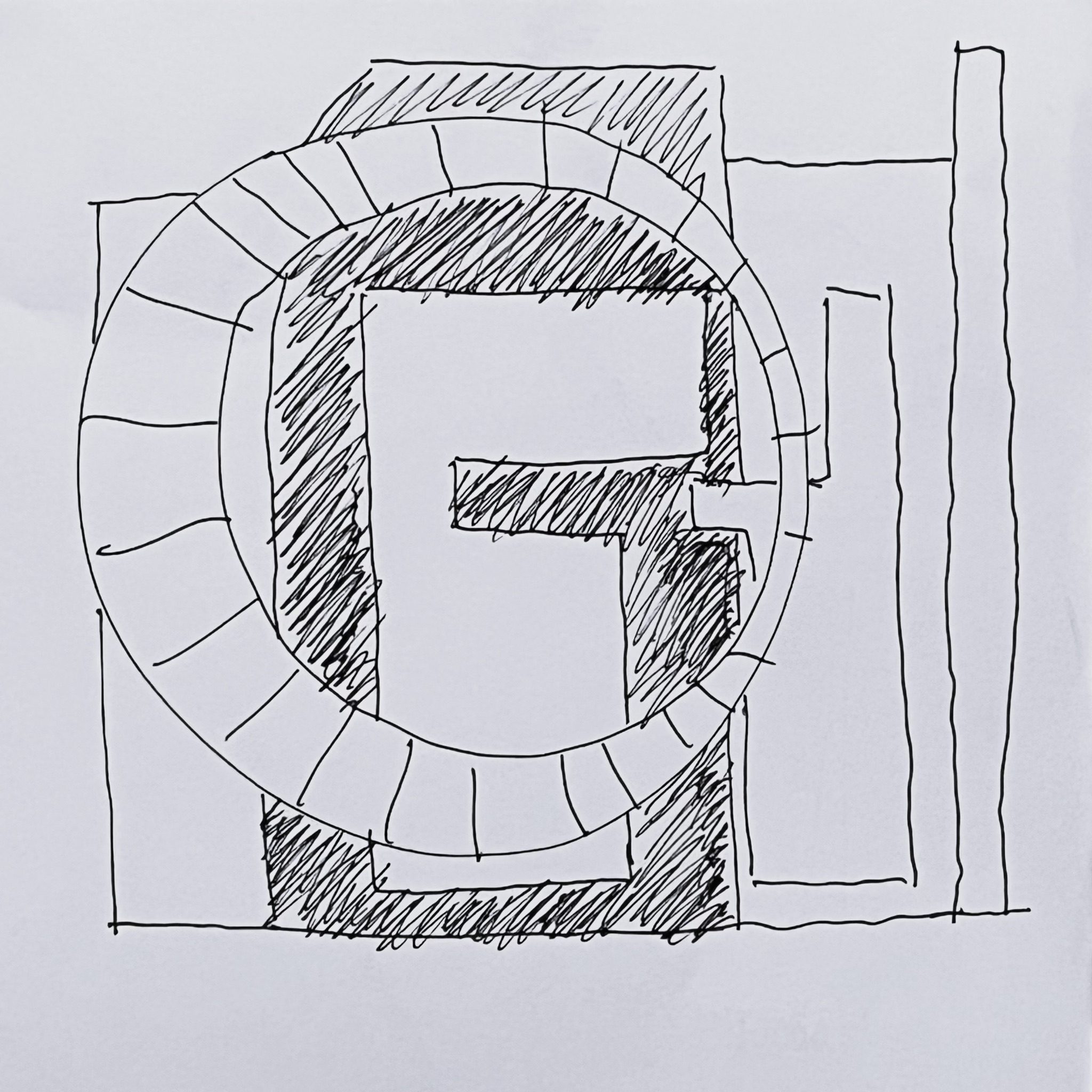 Quick line drawing in ink.