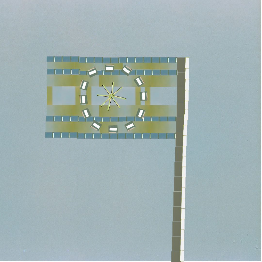 Flag made of patterns with burnt film