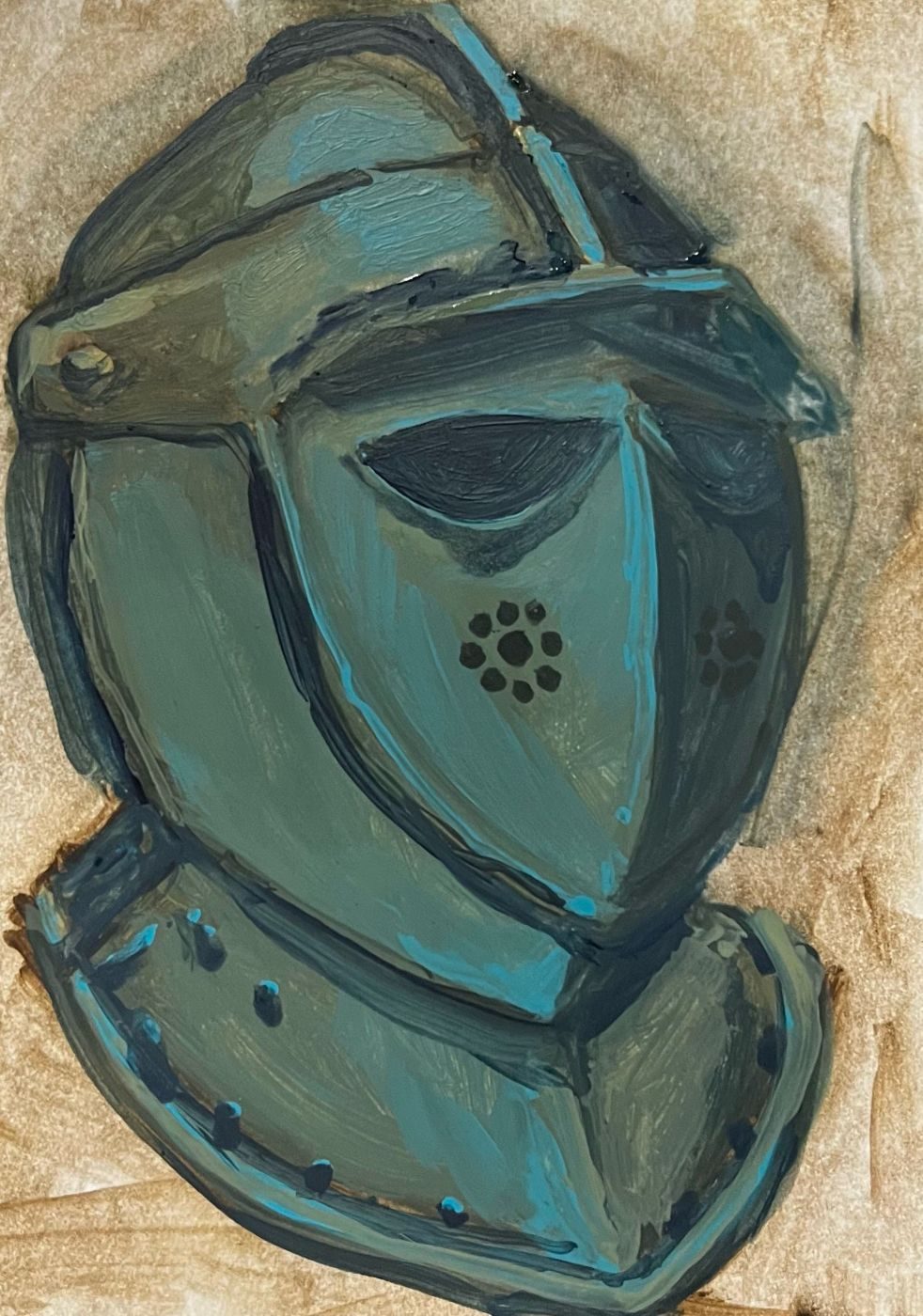 Oil painting sketch of a helmet