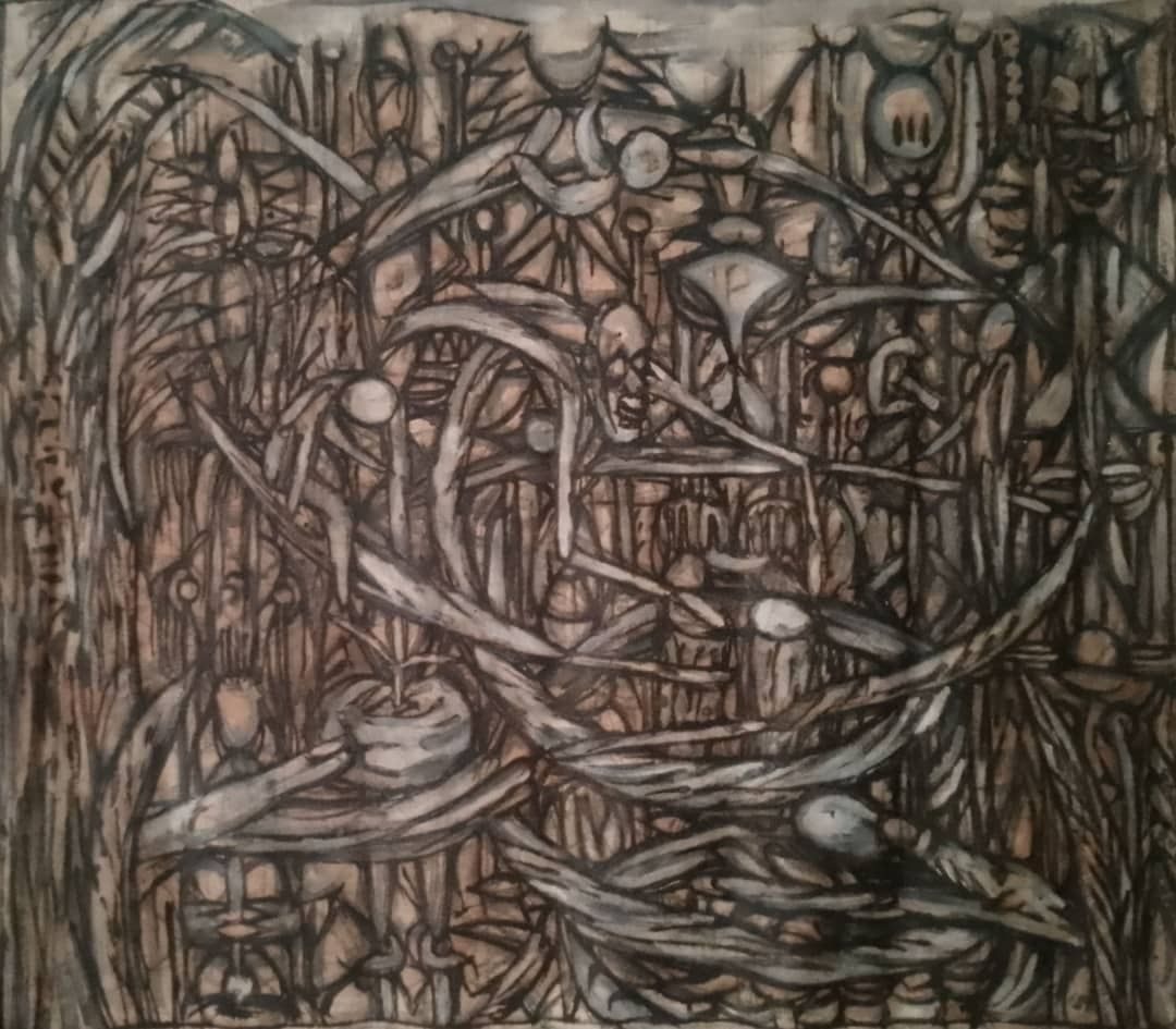 Here's, depicting a distant drummer with body coiled and hitting on a night ritual drum. In the silence and intermittently, in betwixt the rhythm, we have the silent faces coming from afar and to enjoy the feel.