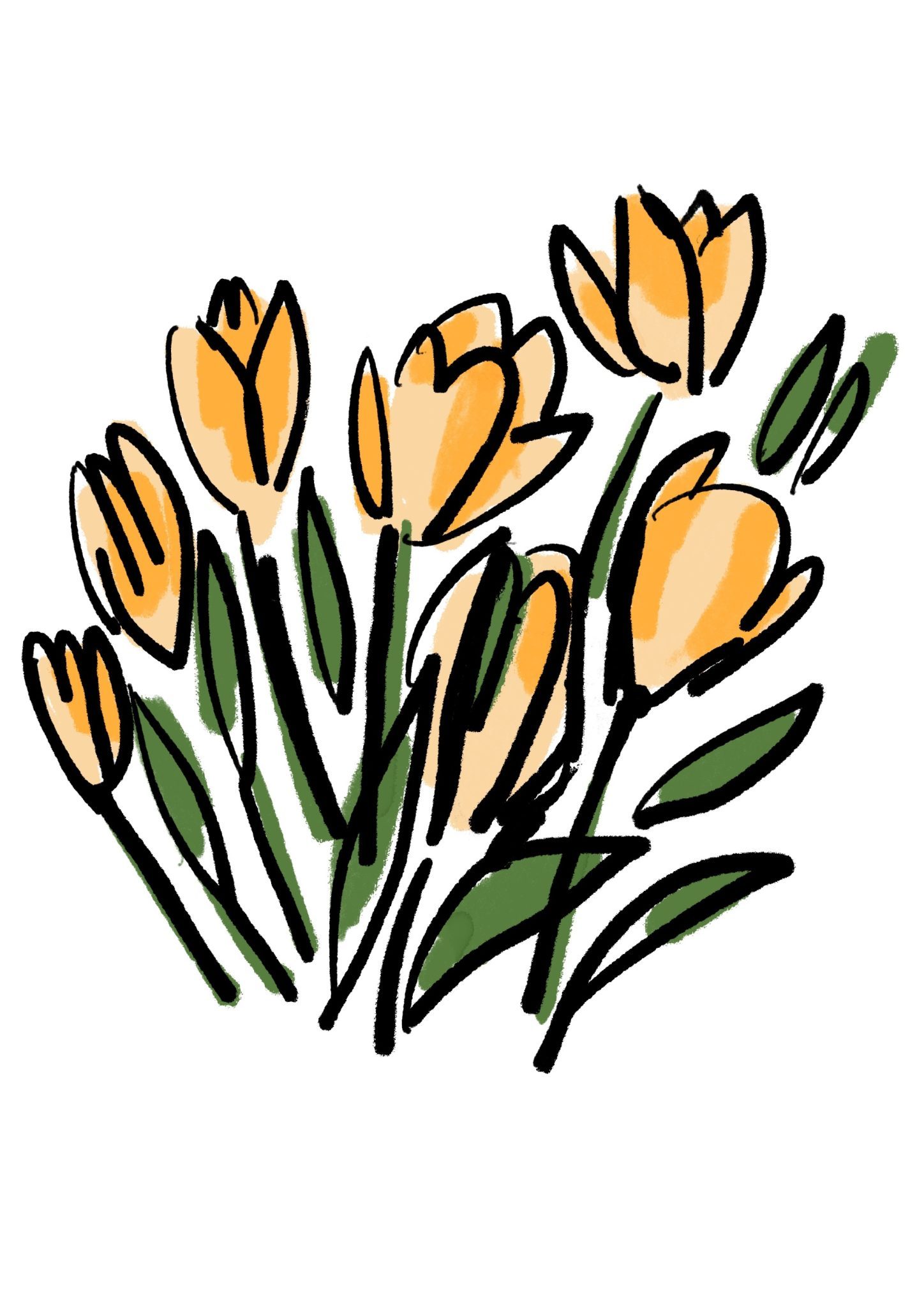 Yellow Flowers. Ink on digital.