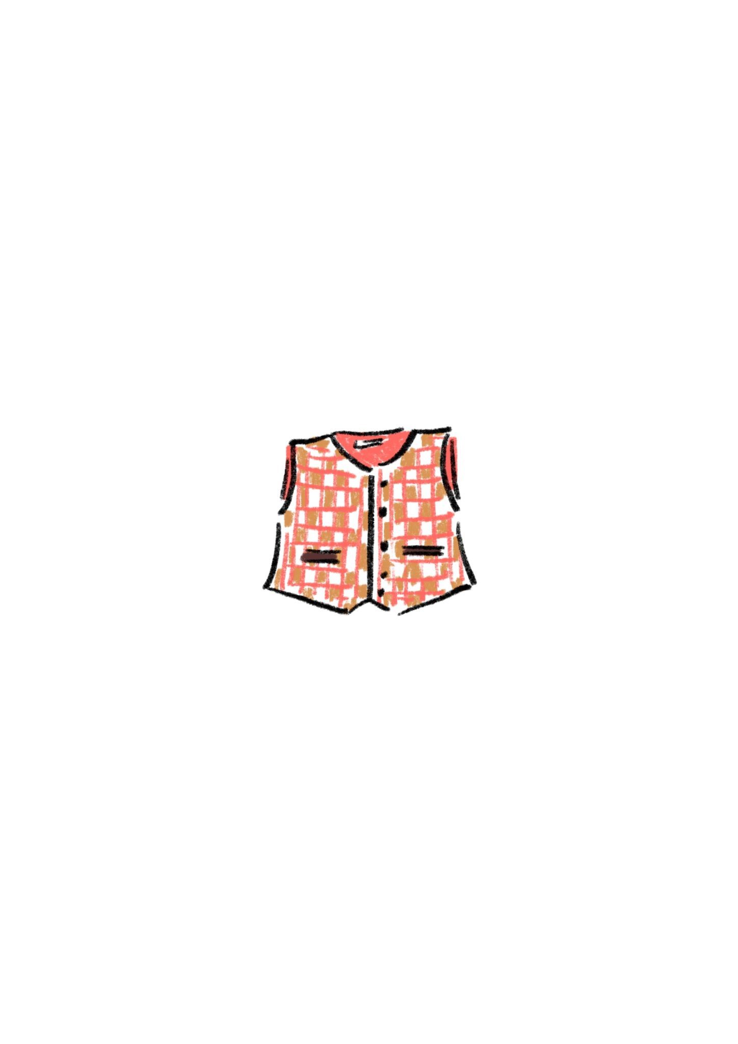A checked waistcoat in red and cream colours. Coloured pencil on digital.