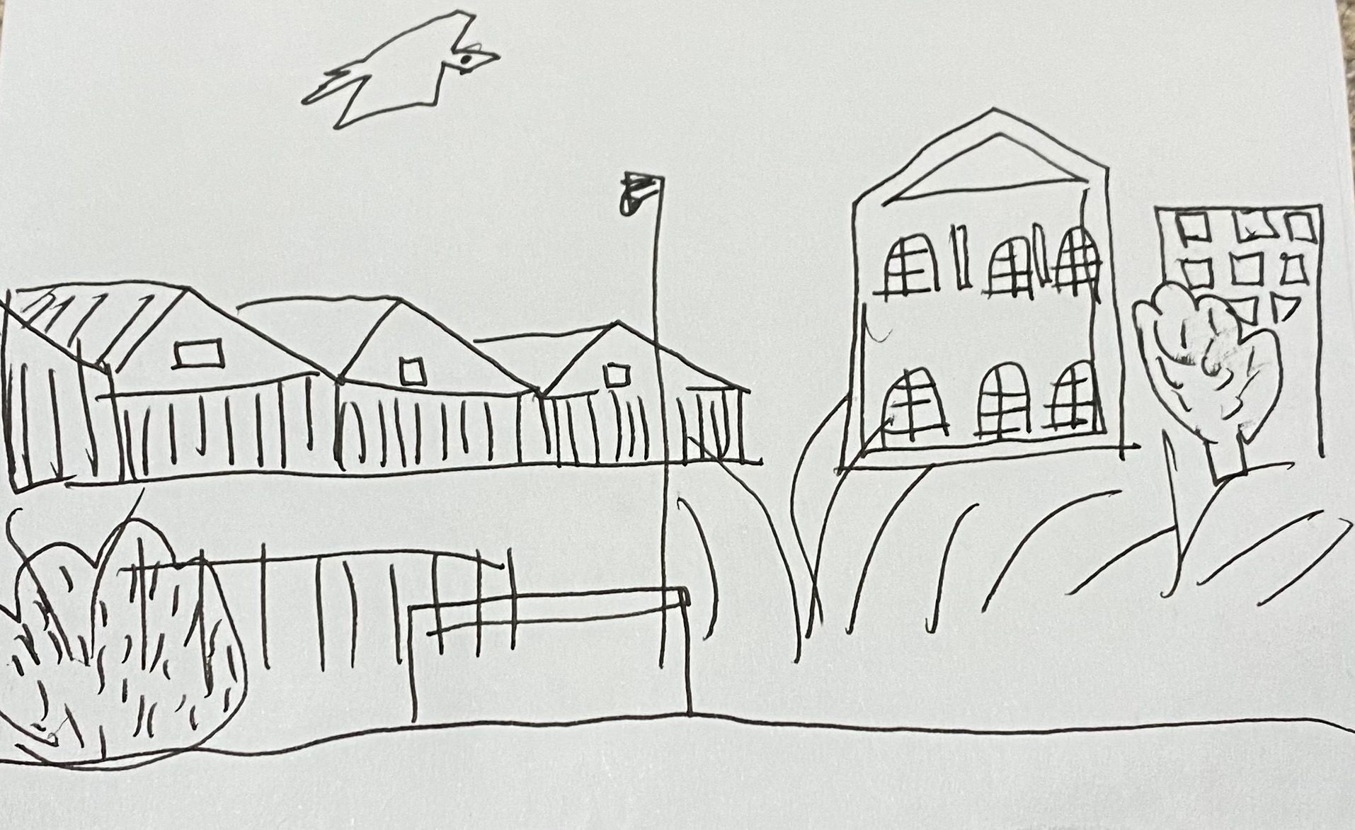 Pen drawing of buildings