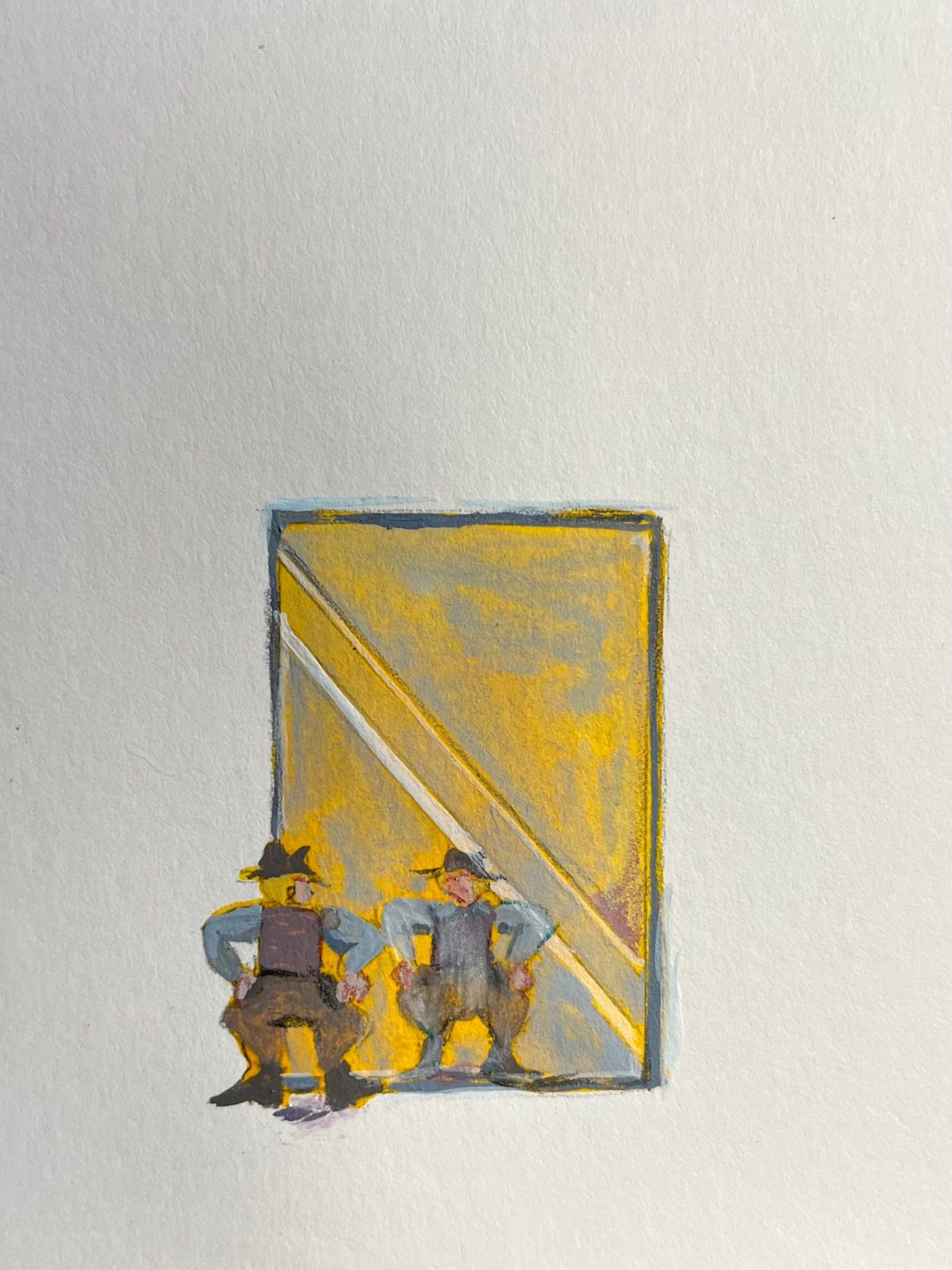 Little character dressed up as a cowboy in front of a mirror.