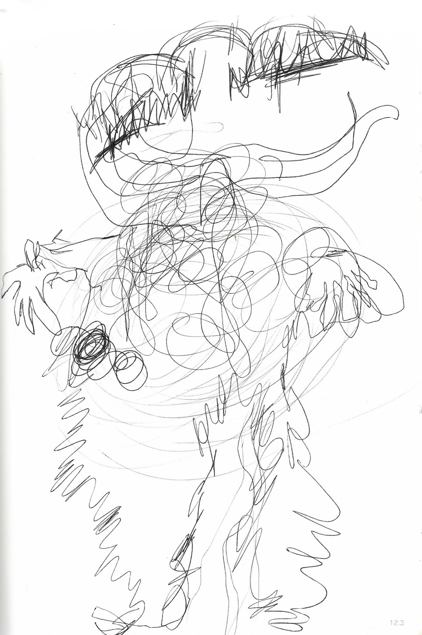 A scribbled abstract sensory drawing of a body.