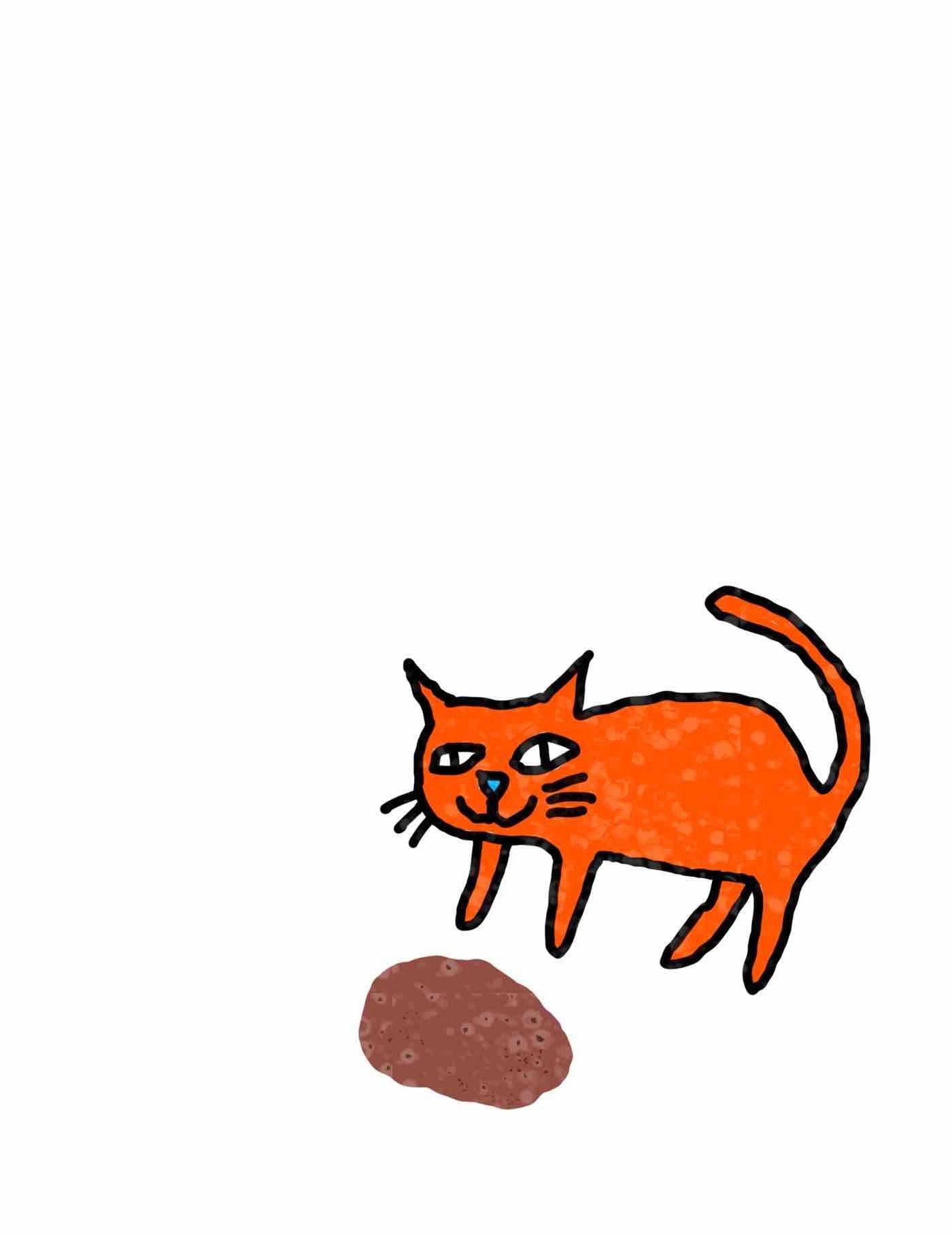 Drawing of a pink cat with a potato