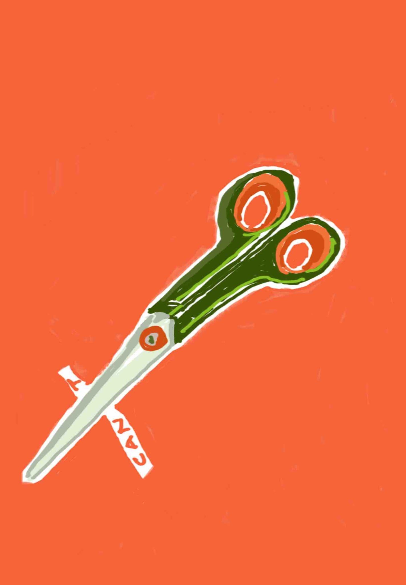 Drawing of scissors cutting the T off can’t