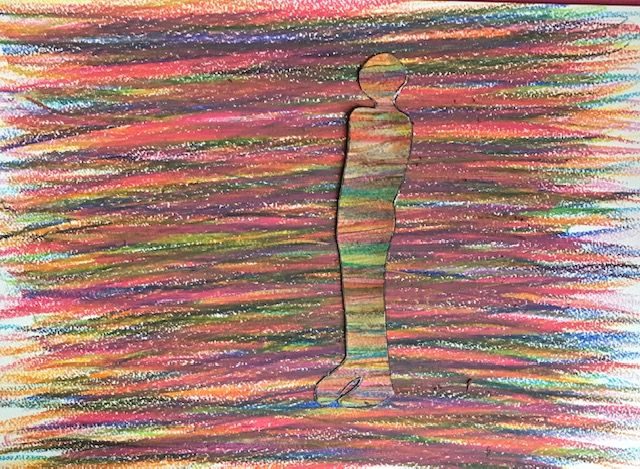 oil crayon cut out on water colour paper