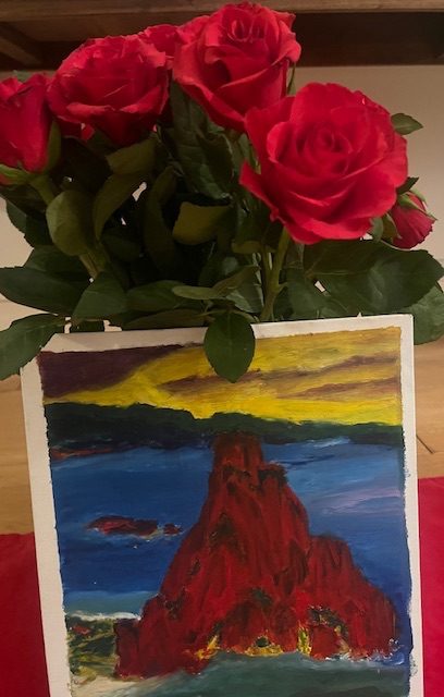 Oil painting with red roses