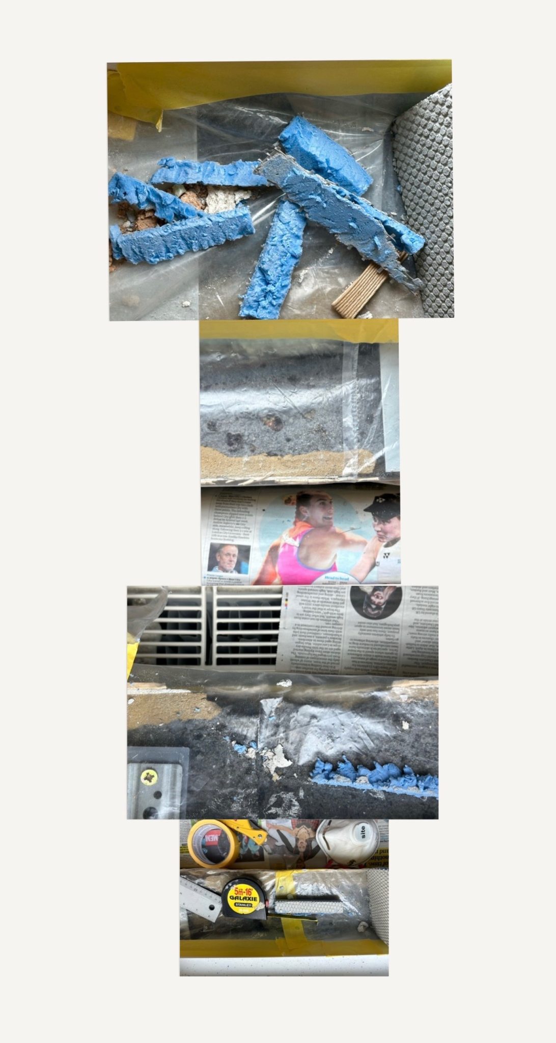 Collage of 4 photographs of DIY project debris