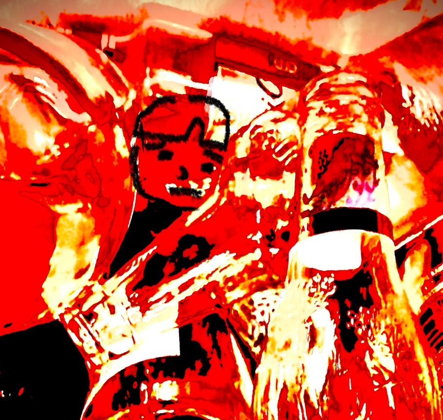 Sad edited photo of bottles and a sad face