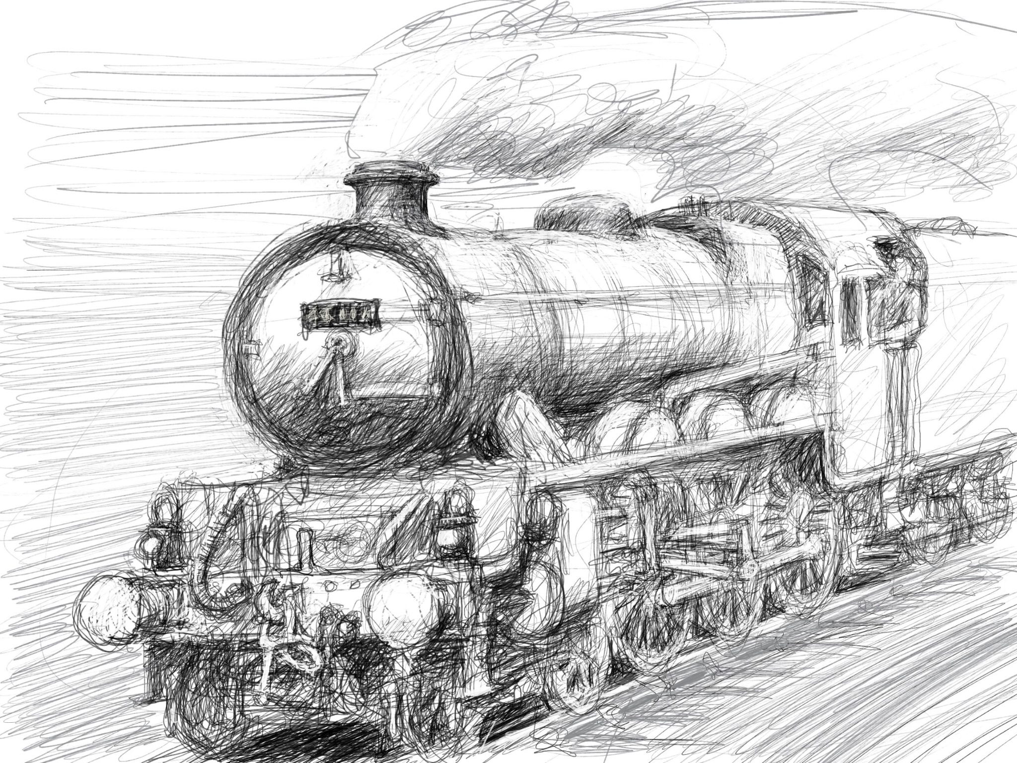 iPad drawing from memory of steam locomotive