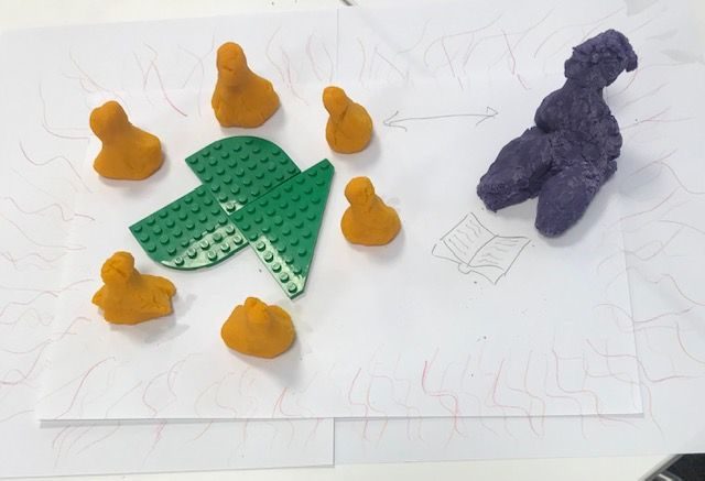 playdough, coloured pencils, lego