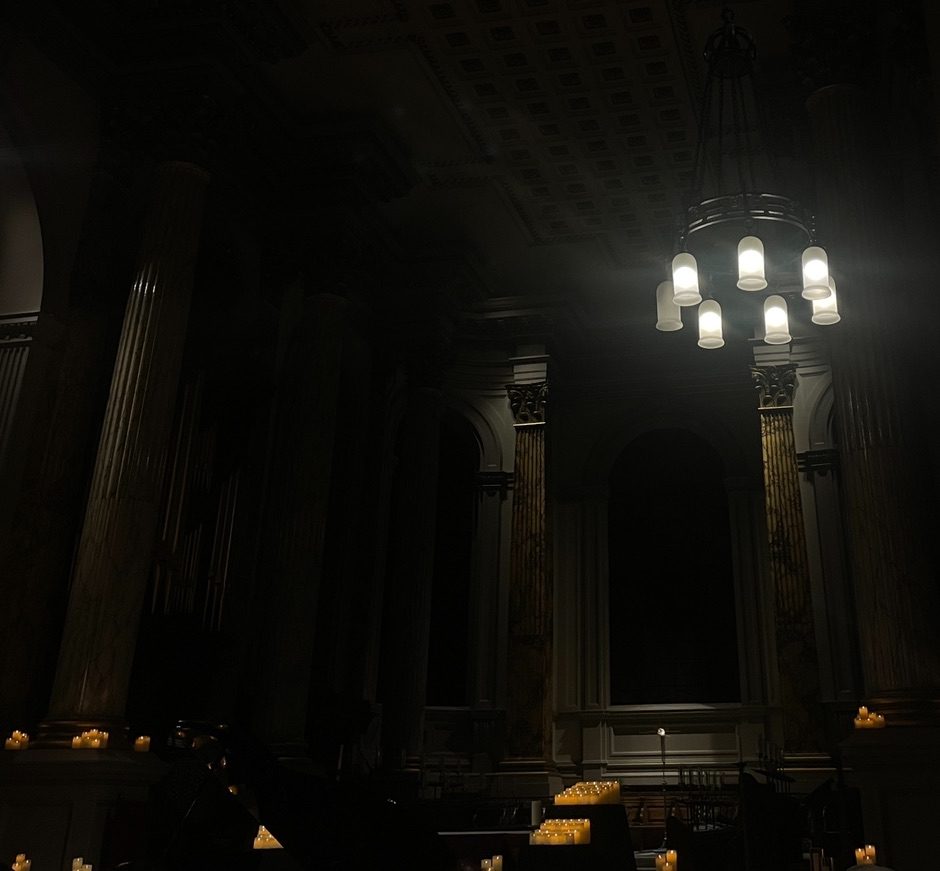 A picture of a candlelight music show