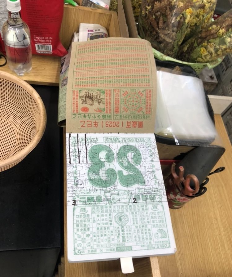 starting with a measure of time and with nostalgia from one year ago. a lunar calendar with handwriting on one of the pages in a part of my traditional medicine doctor in Hong Kong.