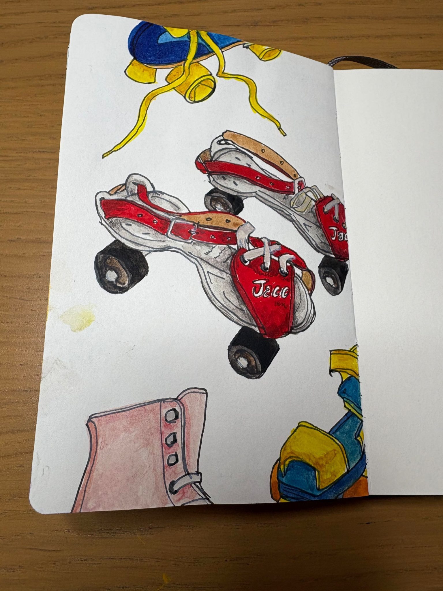 Watercolour painting of skates