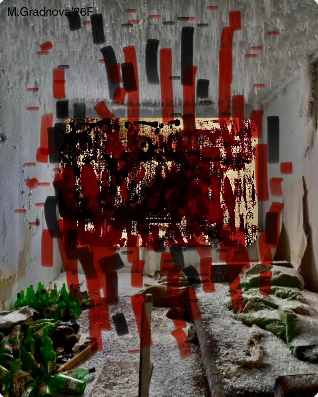 50/50. You make-you brake. Printing paint on paper, photo, digital manipulation