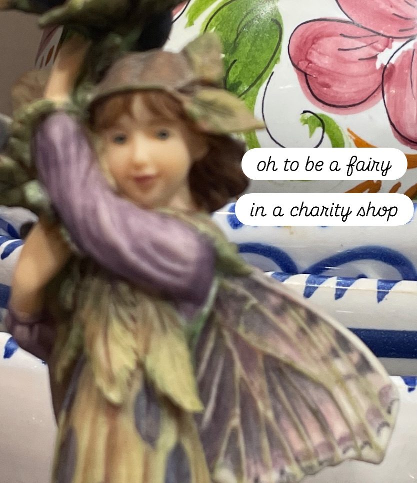 A fairy statue in a charity shop