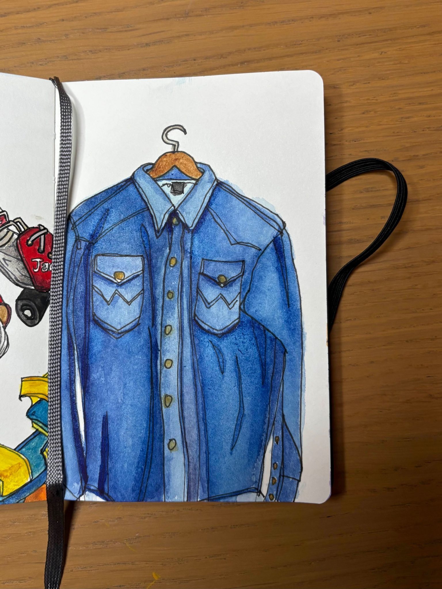 Watercolour sketch of a denim shirt