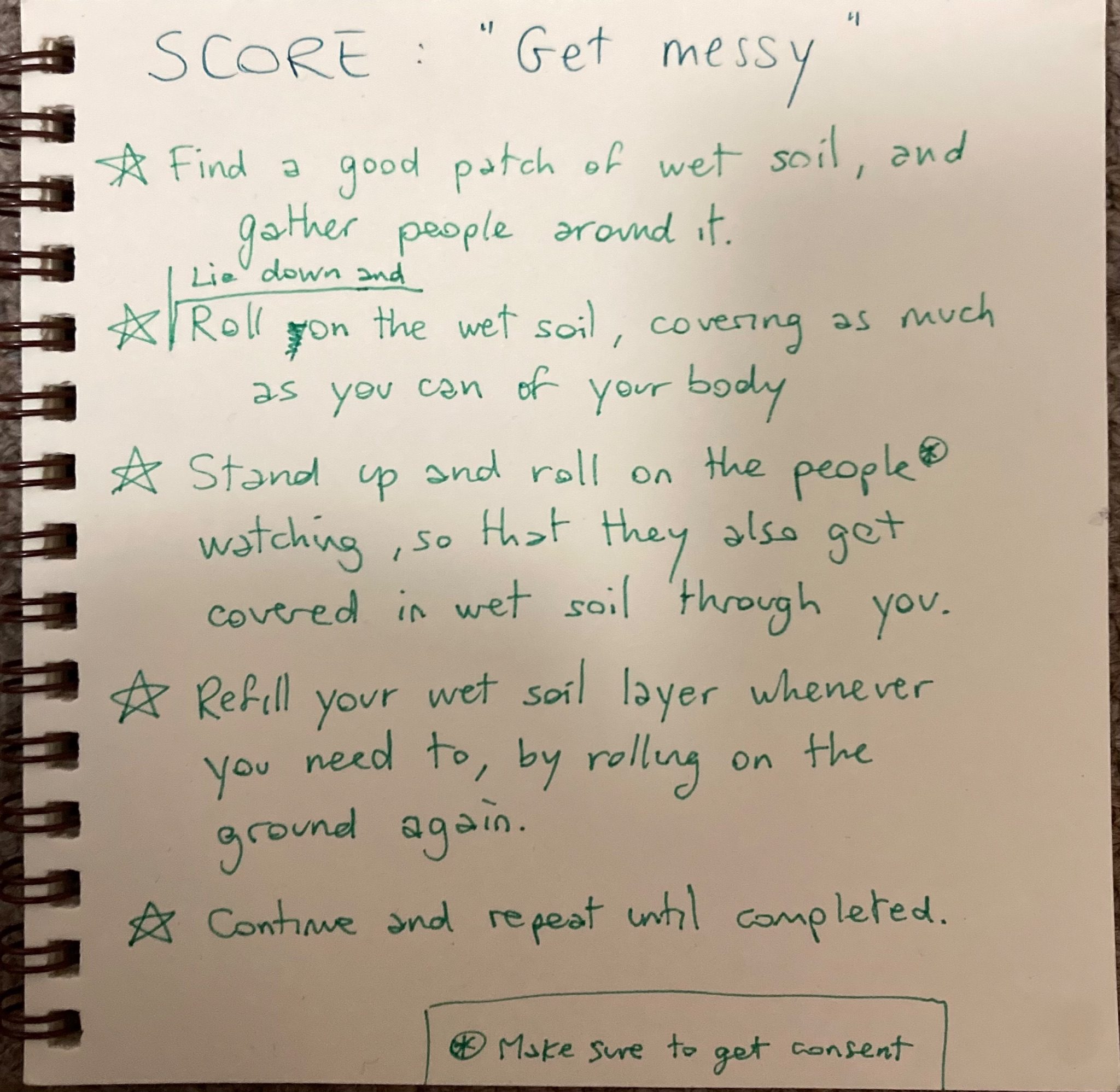 A photo of a handwritten performance score