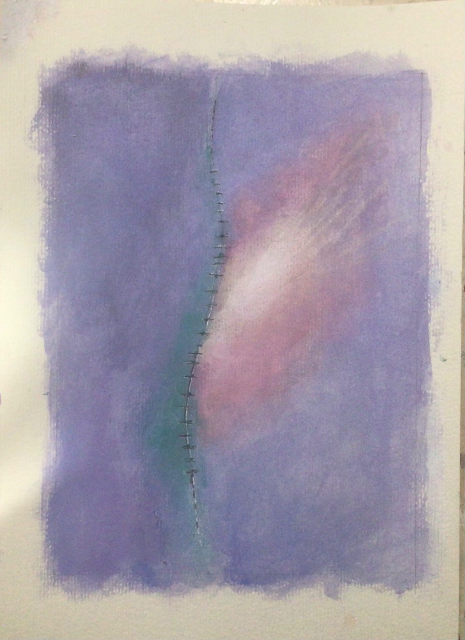 Periwinkle blue background is the body, the teal is independant thinking, the pink is spirit