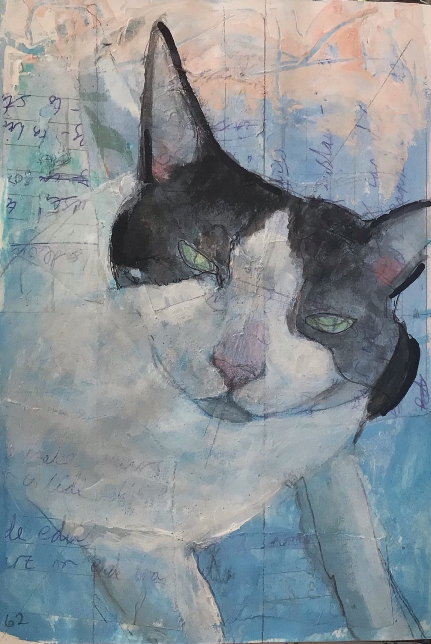 Painting with collage of cat