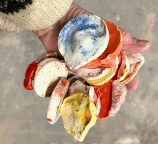 repeat clay shapes covered in mixed glaze